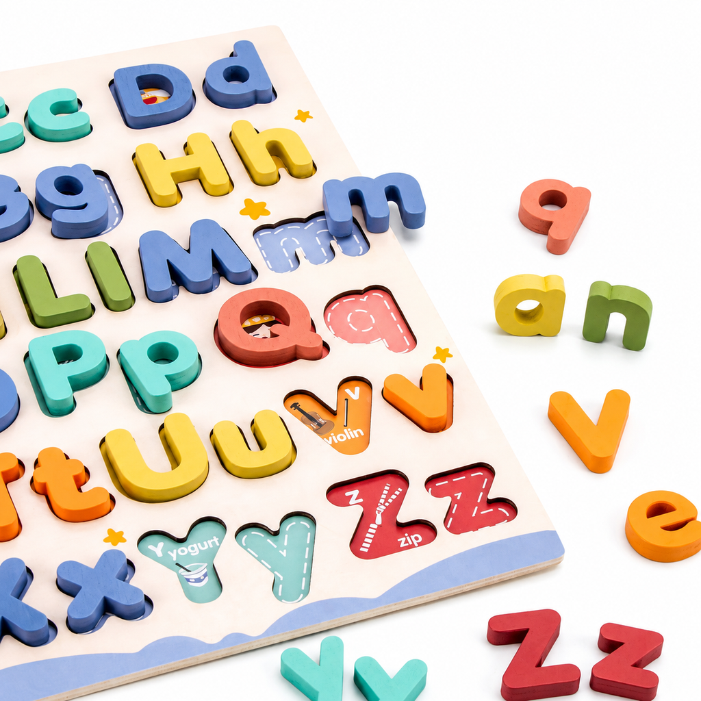 Wooden Alphabet Puzzle Board ABC Upper & Lowercase