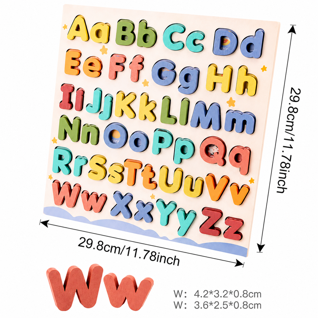 Wooden Alphabet Puzzle Board ABC Upper & Lowercase