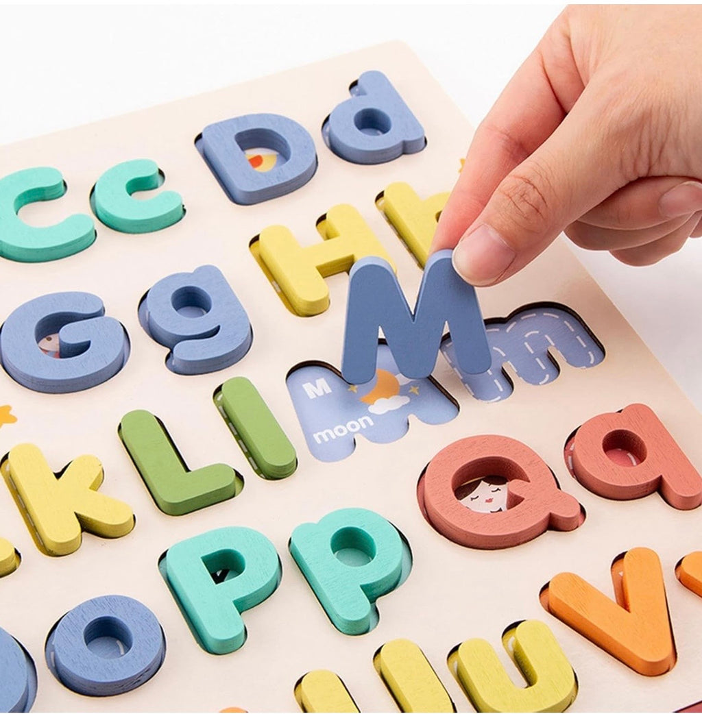 Wooden Alphabet Puzzle Board ABC Upper & Lowercase