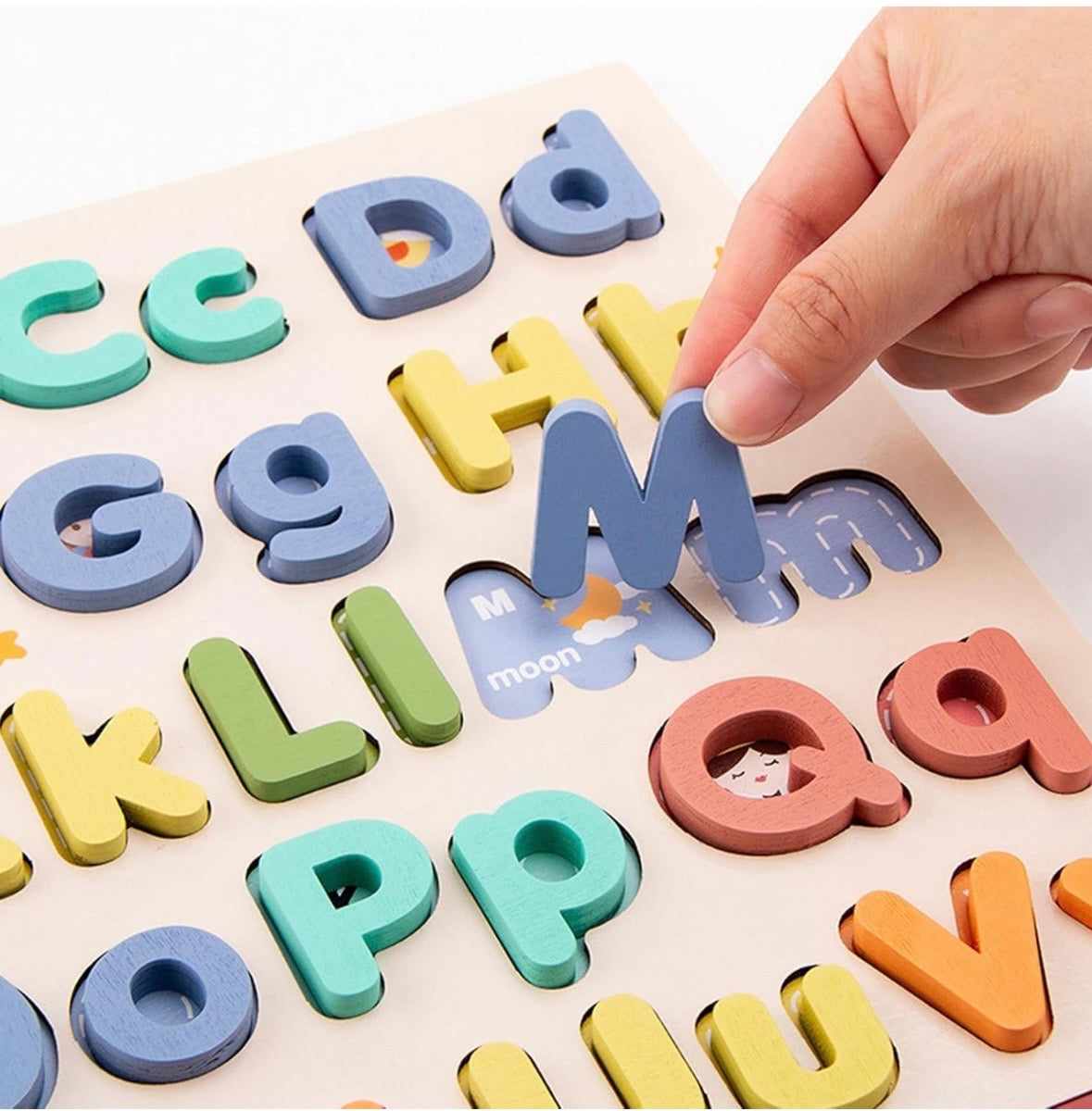 Wooden Alphabet Puzzle Board ABC Upper & Lowercase
