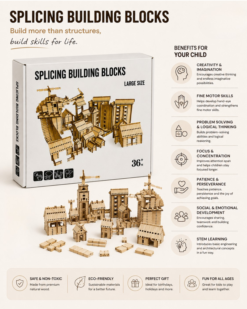 Wooden Splicing Building Blocks - Large Size Set