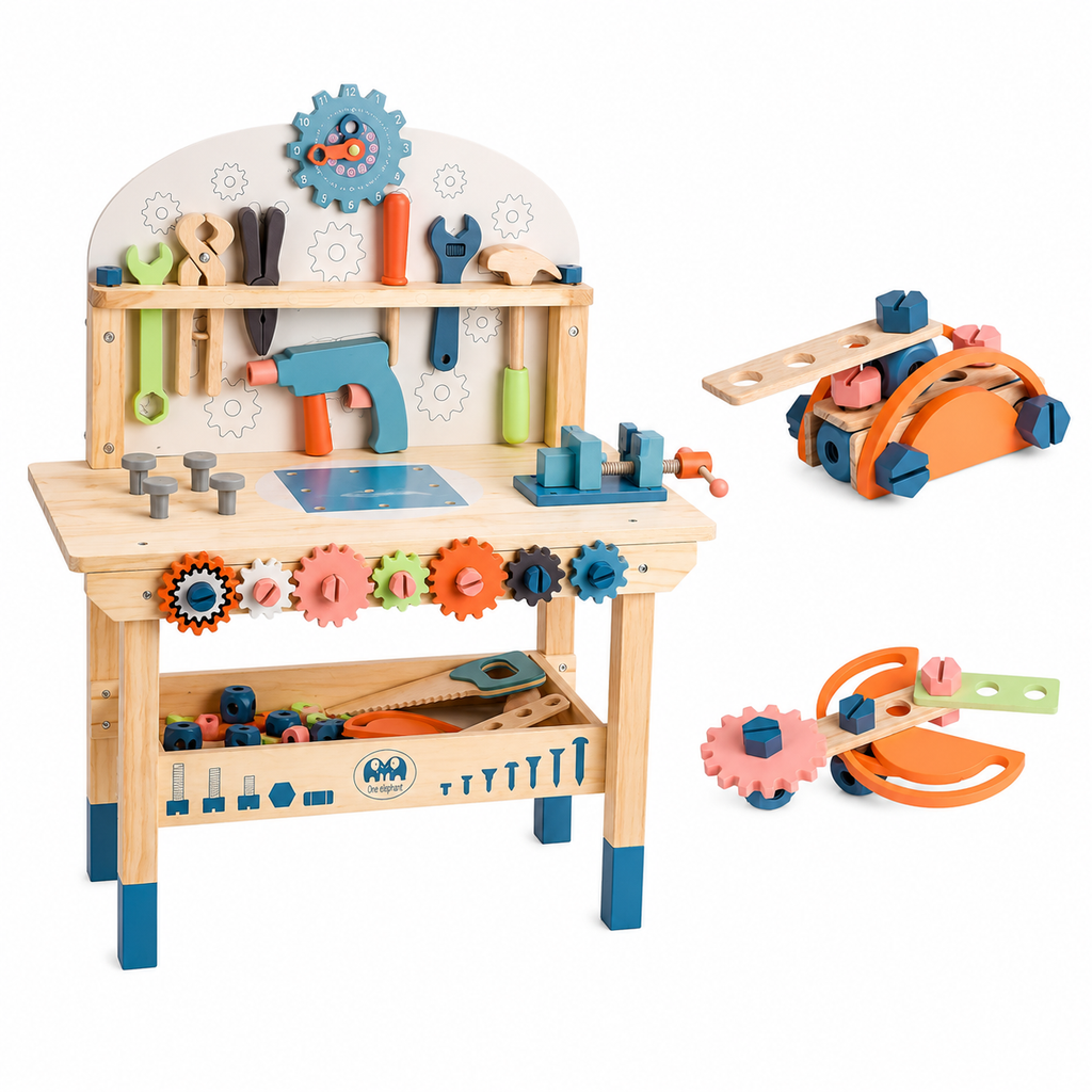 Wooden Workbench and Tool Set for Kids