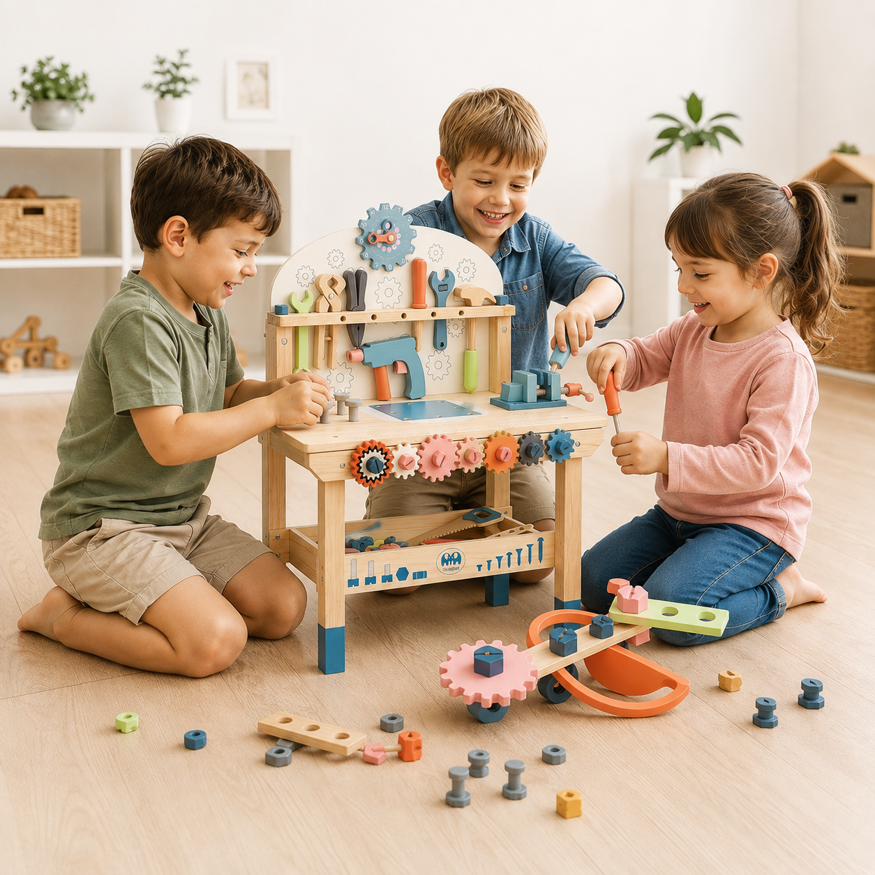 Wooden Workbench and Tool Set for Kids
