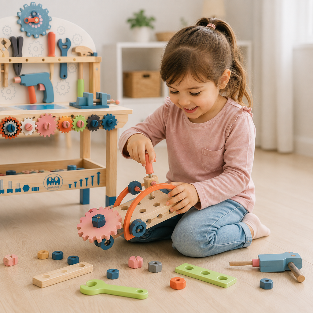 Wooden Workbench and Tool Set for Kids