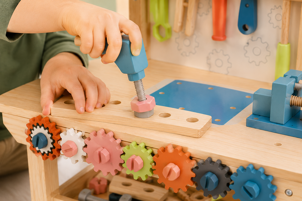 Wooden Workbench and Tool Set for Kids