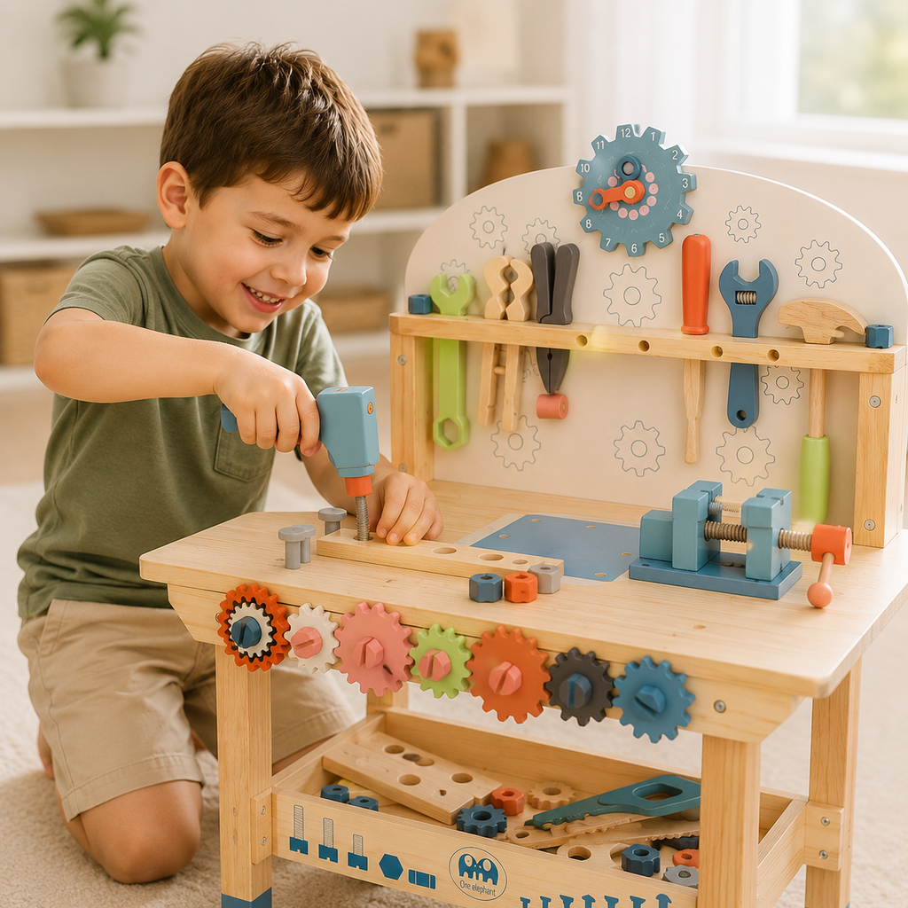 Wooden Workbench and Tool Set for Kids